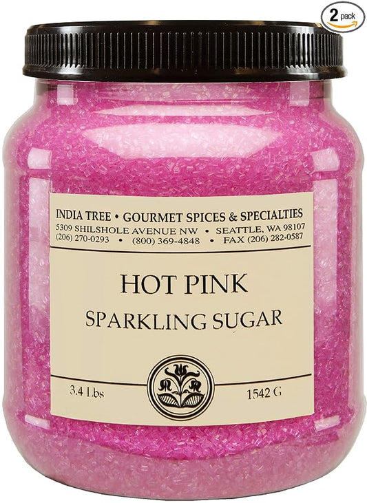 India Tree, Hot Pink Sparkling Sugar, Canister | Shimmery Sugar Sprinkles for Baking and Decorating | 3.4 Lb (Pack of 2)