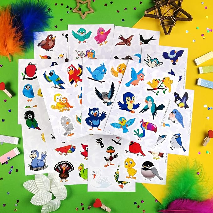 BulbaCraft 100Pcs Bird Stickers, Bird Party Supplies, Parrot and Hummingbird Stickers, Gifts for Women & Men