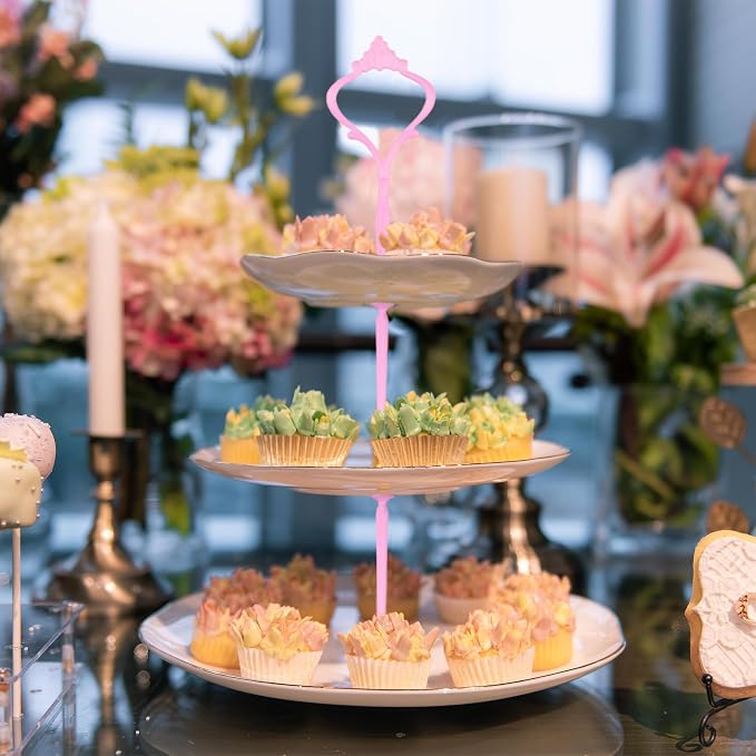 3 Tier Tiered Plate Hardware Kits Fruit Cake Plate Handle Fitting Hardware Rod Cucake Stand Tower Holder Pink Crown 5 Sets（Plate not Included）
