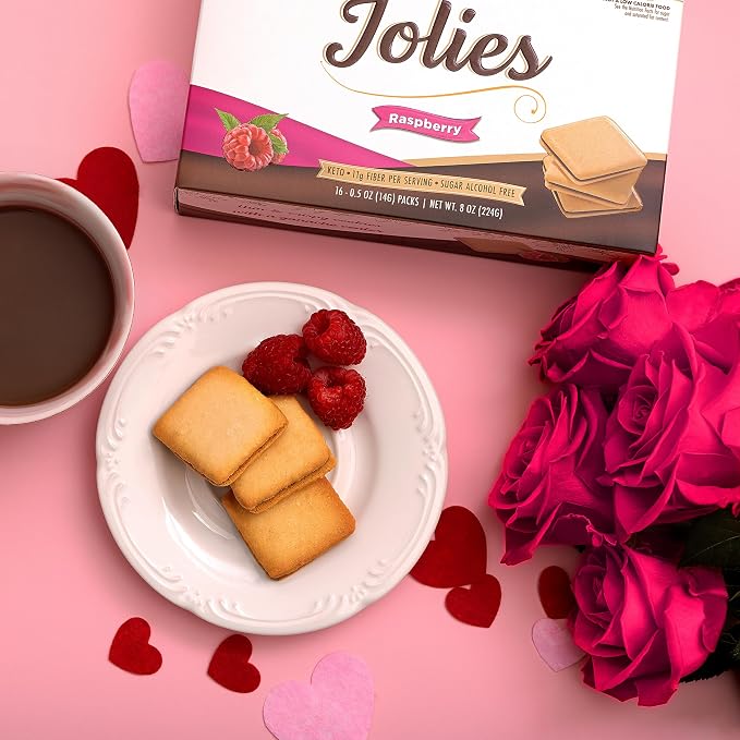 ChocZero Dark Chocolate Raspberry Jolies Cookies, Sugar Free Chocolate Filled Cookies, Gluten Free, Keto, Low Carb, High Fiber, 8 oz Box
