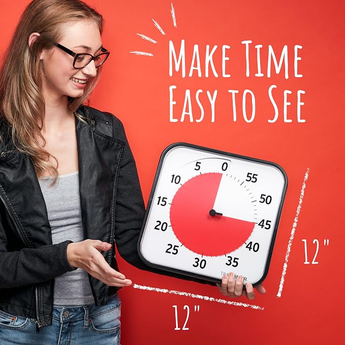 TIME TIMER 12 inch Visual Timer 60 Minute Kids Desk Countdown Clock with Dry Erase Activity Card, Also Magnetic for Classroom, Homeschooling Study Tool, Task Reminder, Home and Kitchen Timer