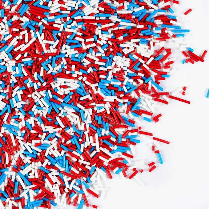 Red White and Blue Jimmies Patriotic Sprinkles for Cake Decorating Edible Sprinkles Mix 7 ounce for Cookies Ice Cream Chocolate Cupcake Topper Perfect for 4th of July
