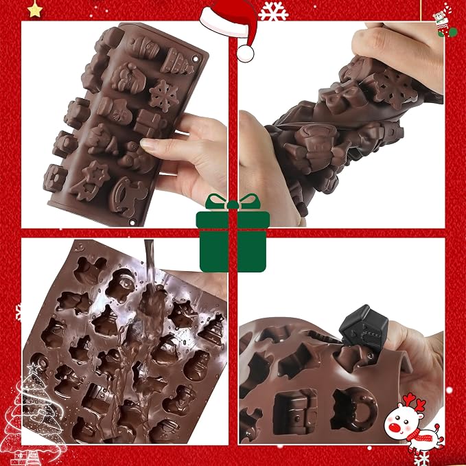 Christmas Chocolate Silicone Molds，2pcs Christmas Candy Molds 25-Design Ornament for Christmas Tree Gingerbread Man Santa Claus Gummy Cake Topper
