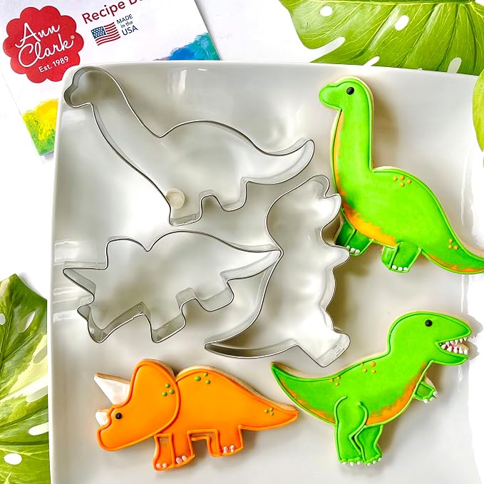 Ann Clark Dinosaur Cookie Cutters 3-Pc. Set Made in USA, T-Rex, Brontosaurus, Triceratops