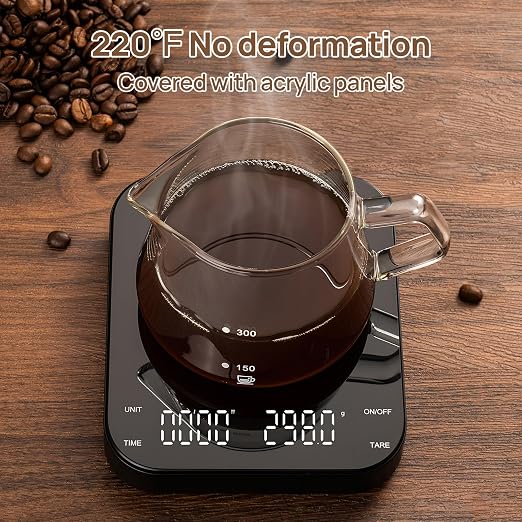 Meilen Mini Espresso Coffee Scale with Timer - 0.1g Precise, USB Rechargeable, 6 Weight Units, 2kg Digital Scale for Espresso, Pour Over, Drip, Kitchen (3kg Black 1 Pack)