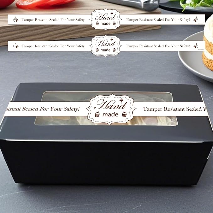 Food Retail Package Seal Stickers 9x1 Inch Safe Secure Tamper Evident Lids Proof Labels 200 Pcs for Freshness Labels for Handmade Crafted Baking (White)