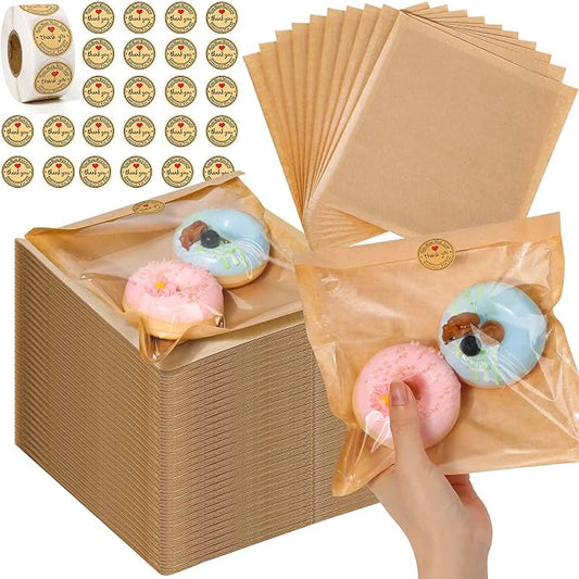 260 Pack Bakery Bags with Window, 7.5x7.1", Sublaga Paper Sandwich Bags, Donut Bag To Go, Bakery Paper Bag for Treat, Snack, Cookie, Waffle, Cake Packaging