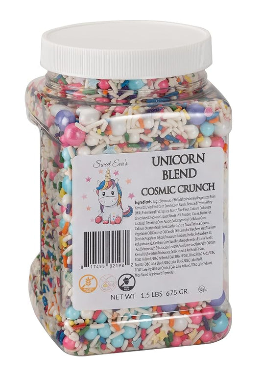 UNICORN BLEND COSMIC CRUNCH - Gluten-free,Egg Free,Nuts Free,Kosher,Sprinkle Medley Mix,For Baking,Decorating,Cookies,Cupcakes,Cakes,Topping,Jimmies,Large,Bulk Candy,Sugar Shapes