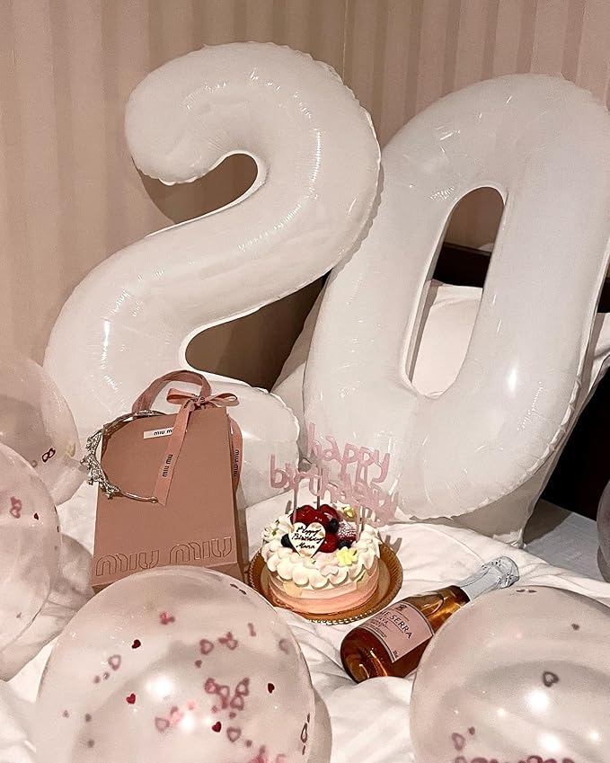 White 2 Balloon, Translucent Number Balloons 40 Inch, 2nd Balloon Number Birthday Decorations, Second Two Birthday Party Supplies, Number 2 Balloon