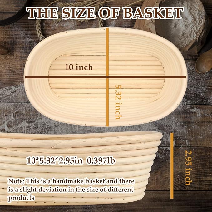Sondiko Oval Sourdough Proofing Basket, Handmade Sourdough Bread Baking Supplies, Banneton Bread Proofing Basket with Proofing Cloth Liner for Sourdough Bread, Baking(9.6 x 6 x 3 inches)