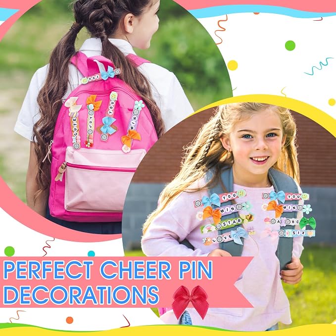 Geelin Cheer Pins Kit with 80 Pcs Spirit Clips, 800 Letter Beads, 160 Volleyball Charm, 40 Various Charms, 30 Bows, Glue, Decoration for Cheerleaders Team Gifts Bulk Stuff DIY, Macaron Colors