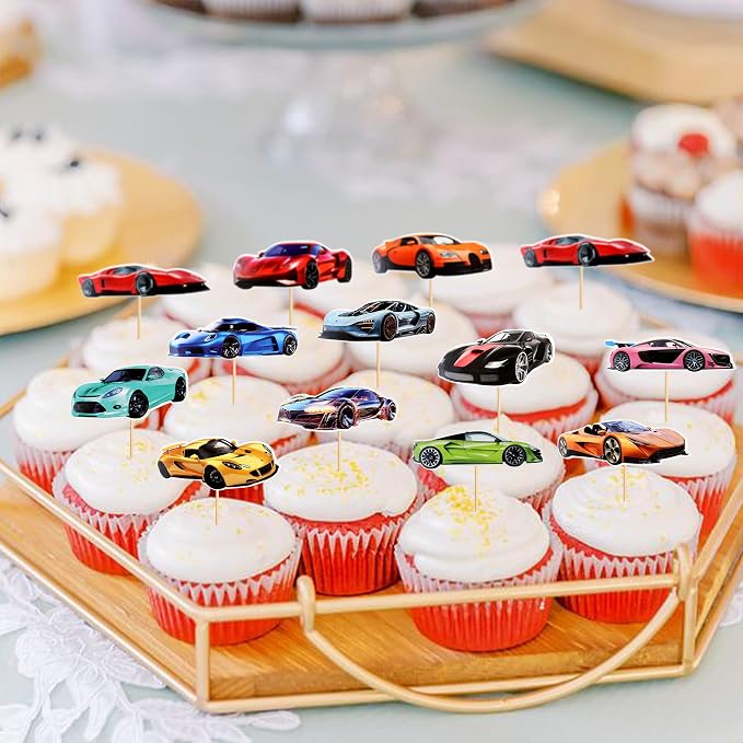 Ercadio 36 Pack Racing Car Cupcake Toppers Realistic Race Cars Cupcake Picks Race Car Cupcake Toppers for Racing Sports Theme Baby Shower Birthday Party Cake Decors Supplies