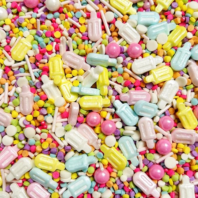 Summer Ice Cream Sprinkles for Cake Decorating, Pastel Sprinkles Popsicle Sugar Baking Edible Cupcake, Cookie, Donut Toppers and Birthday Party Supplies