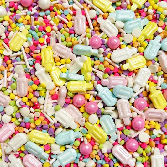 Summer Ice Cream Sprinkles for Cake Decorating, Pastel Sprinkles Popsicle Sugar Baking Edible Cupcake, Cookie, Donut Toppers and Birthday Party Supplies