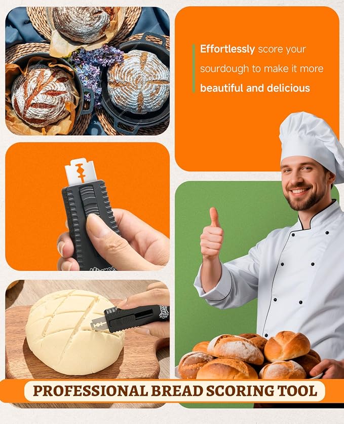 Extractable & Magnetic Bread Lame Sourdough Bread Knife - Professional Sourdough Scoring Tool - Deal for Sourdough Bread, Pizza Dough and Baking Supplies - Scoring Patterns booklet & 5 Razor Blades