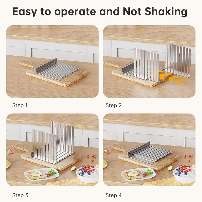 Bread Slicer, 304 Stainless Steel Adjustable Slice Guide, Collapsible Space-Saving, Durable and Stable for Homemade Bread, Bagels and Cakes (Silver)