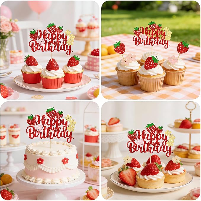 Happy Birthday Cake Topper Party Decorations for Kids Baby Showers, Themed Parties Happy Birthday Celebrations for Cake Decor Enthusiasts (Red1)