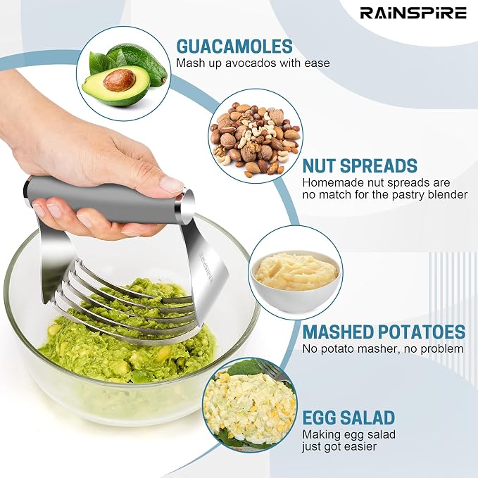 Rainspire XL Pastry Cutter For Baking, Heavy Duty Pastry Blender Stainless Steel, Thick Sharp Blades Dough Blender, Dough Cutter Butter Cutter Pastry for Easy Mixing, Dishwasher Safe, Grey