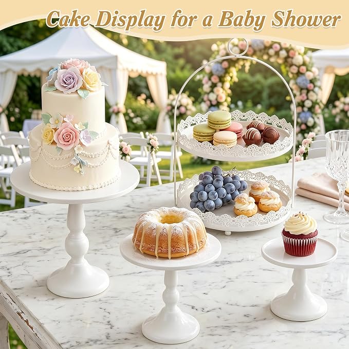 10 Pcs White Cake Stand Set Metal Cupcake Stands, Multiple Styles Dessert Display Tower for Candy Fruit, Cake Serving Trays for Birthday, Wedding, Anniversary, Baby Shower, Engagement Party