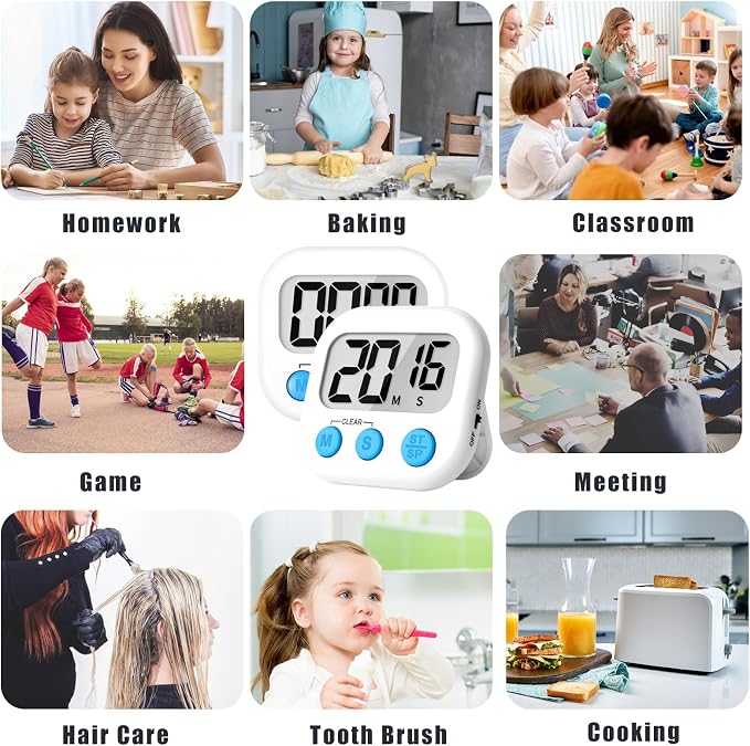 ZILLEEN Classroom Timer for Kids Teachers Digital Timers, Black White 6 Pack