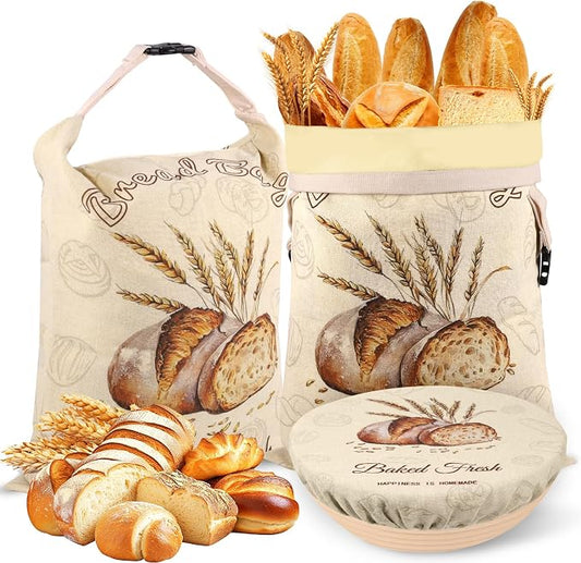 Beeswax Bread Bags for Sourdough, 2 Pack Reusable Bread Bag for Storage XL 17x13 Inch, Large Linen Beeswax Bread Bags for Homemade Sourdough with 1 Linen Bowl Cover - Keep Fresh, Freezer Safe