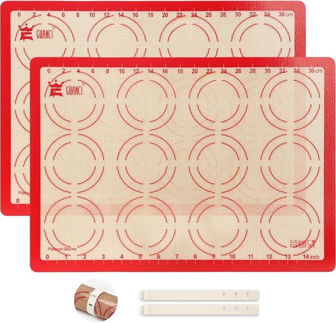 GUANCI 2 Pack Silicone Baking Mats, 11.6" x 16.5" Each, 0.7mm Thick, Food Grade Non-Stick Reusable Baking Mats & Baking Sheet Liners for Cookies, Macarons, Bread, Pizza & Pastry