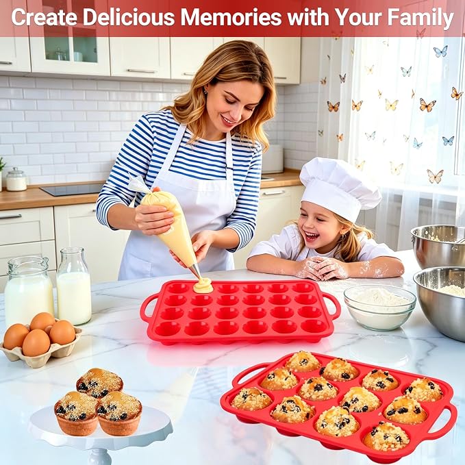 Silicone Muffin Pans for Baking 12 Cup with Metal Reinforced Frame, Nonstick 2Pack Regular Size Homemade Cupcake Pan, BPA Free Food Grade, Easy Release, Dishwasher Oven Freezer Safe for Egg Bite Molds