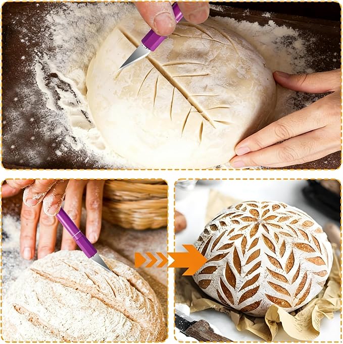 Upgraded Bread Lame with 10 Blades - Professional sourdough Scoring Tool for bread scoring tool Safety Cover & Ergonomic Handle - Premium Bread Scoring Knife for Artisan Bread Making (1, Purple)