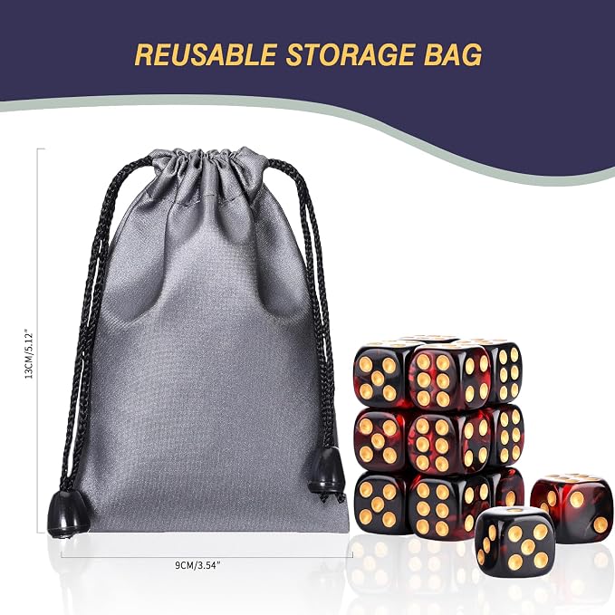 24 of Pack 16MM 6 Sided Dice Set,Two Colours D6 Game Dice Set, 6 Sided Standard Dices for Yahtzee, Bunco or Teaching Math,with Portable Dice Pouch(Red and Black)