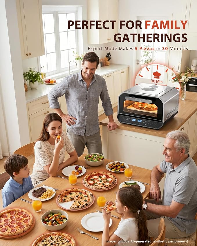 13-in-1 Countertop Pizza Oven, 90-Second 12 Inch Pizza, up to 850°F, 6 Presets & 6 Bake Modes, PID Control, Expert Mode Makes 5 in 30 Min for Home Pizzeria, Top Window & On-Demand Light, Silver
