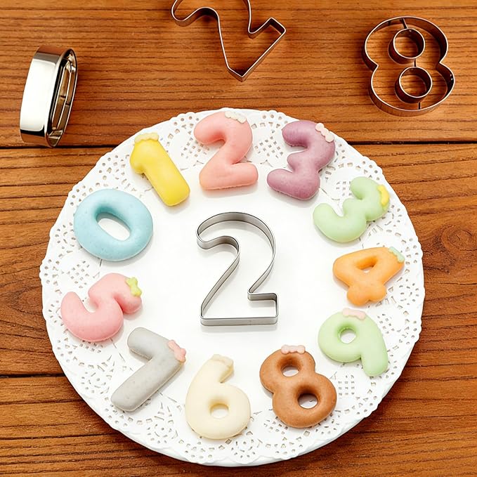 2 In 9 pcs Number Cookie Cutters Set,Stainless Steel Birthday Numbers 0-8(6 Reverses to 9),Cookie Fondant Dough Numbers Kitchen Baking,for Birthday wedding family gathering Christmas Party