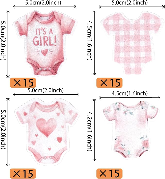60 PCS Edible Bodysuit Cupcake Toppers Wafer Paper Baby Girl Cupcake Picks Edible It's a Girl Gingham Theme Party Decorations for Girls Birthday Gender Reveal Baby Shower Party Cake Decorations