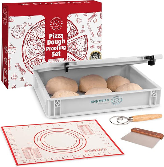 Pizza Dough Proofing Box with Lid - Includes Dough Whisk, Scraper & Mat - Perfect for Bread, Sourdough & Pizza Dough Proofing – Reusable, Stackable, Dough Tray Container