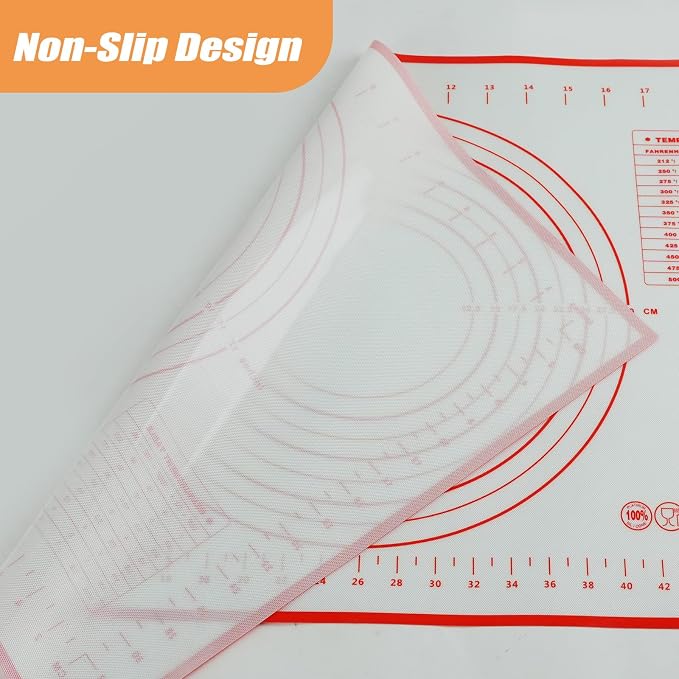 Silicone Baking Mat with Measurement, YRYUNRUI Bread Making Tools, Gifts for Bakers Extra Rolling Pin, Dough Scraper and Brush, Non-Stick Kitchen Accessories (16x24inch)