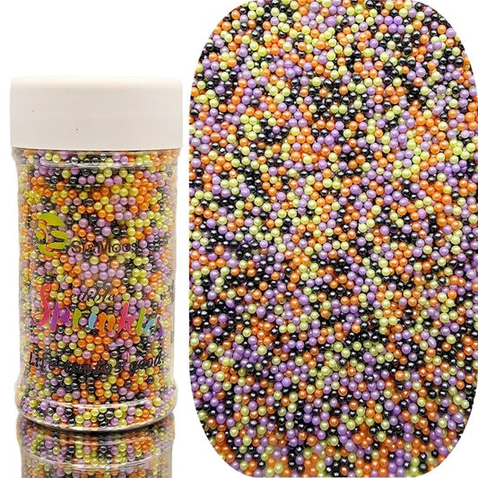 SE Si&Moos Nonpareil Sprinkles, 2mm Black Purple Orange and Green Mini Edible Pearls Black and Purple Sprinkles for Cake Decorating Orange and Green Mini Pearls Halloween Cookie Decorations Wedding Baby Shower Party Christmas Holiday Supplies 3.5 OZ