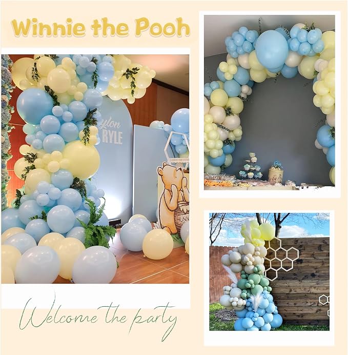 Blue and Yellow Balloon Arch, Pastel Yellow Macaron Baby Blue Balloon Macaron Green and Double Stuffed Pastel Cream Peach Balloon Arch Kit for Birthday Baby Shower Bee Bear Theme Party Decoration