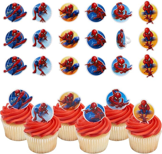 Marvel's Spider-Man Rings | 24 | Neighborhood Hero Cupcake Toppers For Birthday Parties & Celebrations, Food Safe - 24 Pack