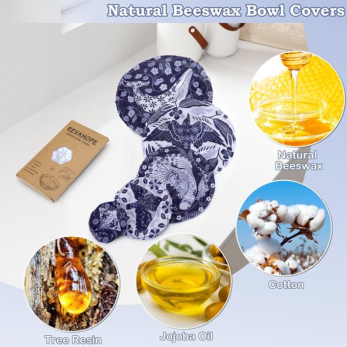 5-Size Reusable Beeswax Bowl Covers for Bread Proofing, Cotton Cloth Flexible Beeswax Wraps for Food Storage(Humpback Whale)