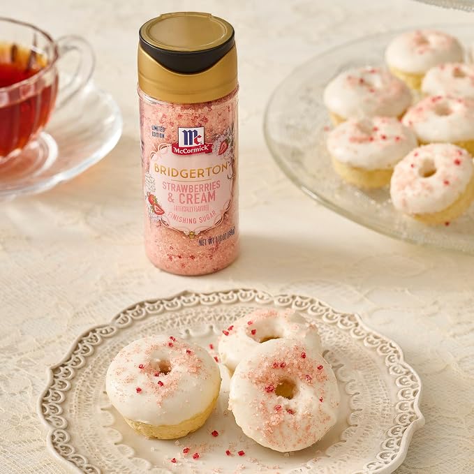 McCormick Bridgerton Finishing Sugar, Strawberries & Cream, Limited Edition, Sweet Strawberry Flavor Infusion, For Desserts, Cocktails, Breakfasts, and More, 3.16 oz
