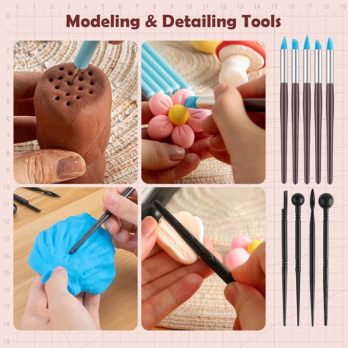 28PCS Ceramic & Pottery Modeling Tools, Clay Tools Sculpting, Polymer Tools Kit, Ceramics Tools Set, Air Dry Clay Tools for Carving, Molding, Pottery Wheel, Crafting Supplies, Pros, Beginners, Adults