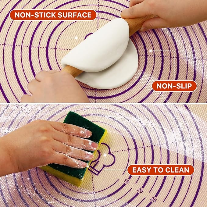 Baking Mat, 28" x 20" Silicone Food Grade Extra Large Non Stick Baking Sheet Mat with Measurement Non-slip Dough Rollin Counter Mat for Making Cookies, Macarons, Bread and Pastry