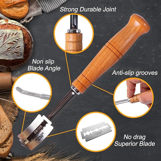 EROIR Bread Lame Dough Scoring Tool, 10 Blades and Protective Leather Cover for Sourdough Breads