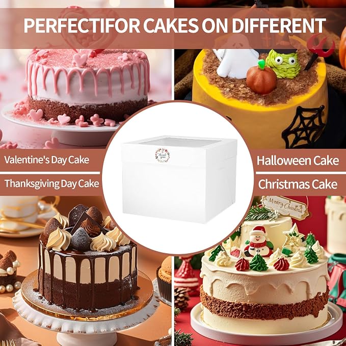 16pcs 10x10x8 Inches Cake Boxes,8pcs White Bakery Boxes with Window and 8pcs Boards,Cajas storage for 10 inch Cake box, Disposable Pie Box, Father's Day,Wedding, Birthday, Party