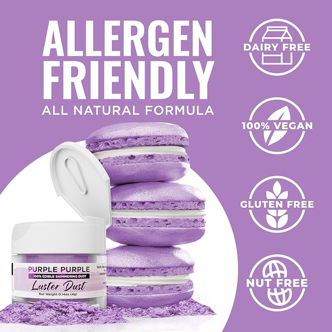 Luster Dust - Purple Purple (4g 1x Jar) | Edible Vegan Dust & Paint for Cake Decorating, Ice Cream, Desserts, Cocktails and Beverages by Bakell