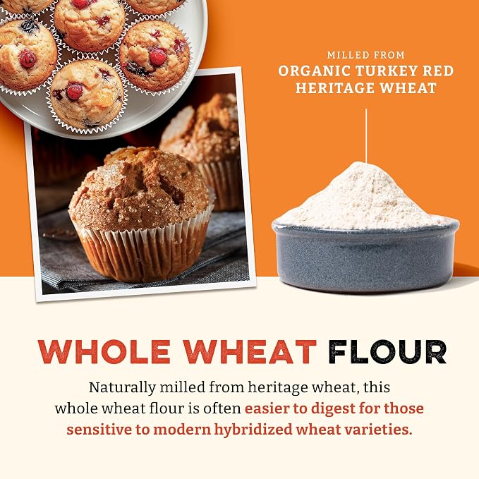 Sunrise Flour Mill Heritage Organic Whole Wheat Flour - 5 lbs | Milled from red hard wheat within 10 Days | Easier to Digest with Less Bloating | No Bleaching | Organic whole wheat bread flour