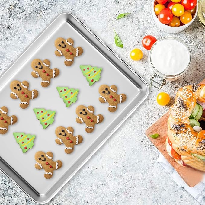 Wildone Sheet Pan Set Baking Sheet Cookie Sheet Baking Pan Toaster Oven Pans, 12 PCS Stainless Steel Baking Tray Cookie Pan, Heavy Duty & Dishwasher Safe, 9 x 6.7 x 1 Inches