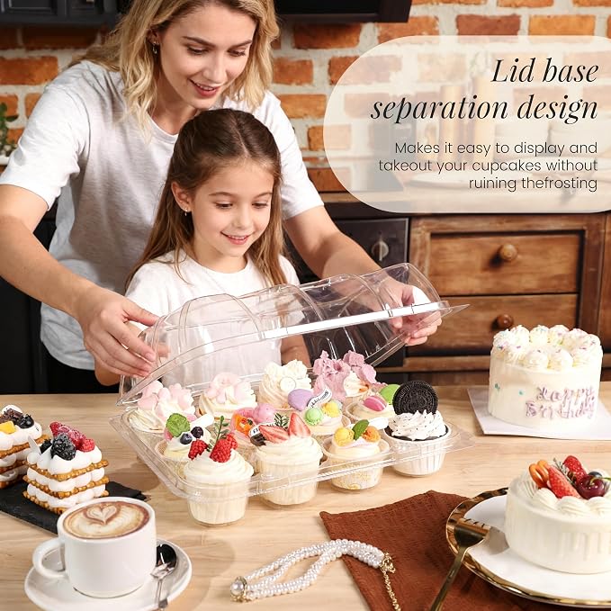 20 Pack Dozen Cupcake Containers with 240 Liners Stackable Cupcake Carrier 12 Count Plastic Cupcake Boxes Cupcake Holders