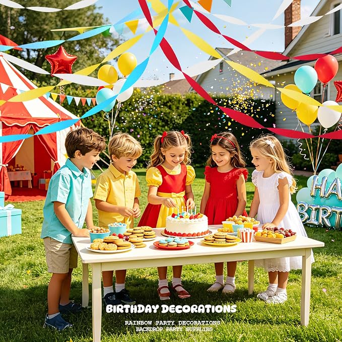 AOYOO Crepe Paper Streamers with Tassels, 8 Rolls (Red, Blue, Yellow) - Party Decorations for Birthdays, Baby Showers, Class Parties, Family Gatherings