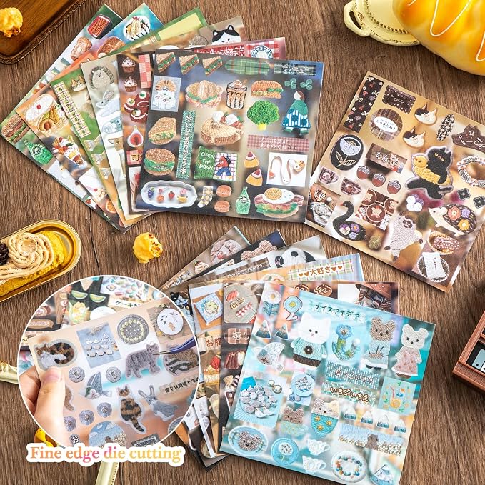 Girl's Japanese Retro Sticker Book, Food and Daily Life Theme - 800+ Cute Old Showa Style Embroidered Stickers, for DIY Scrapbooking Journaling Handbook Decoration