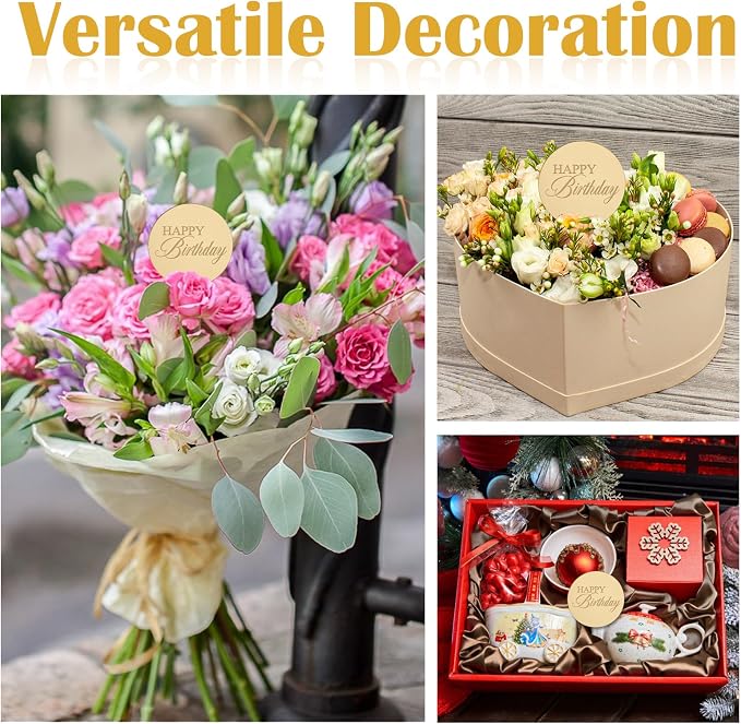 20pcs Gold Birthday Cupcake Toppers Acrylic Cake Picks for Party Decor | Mirror Design Birthday Party Supplies Round Picks DIY Gifts Flower Bouquet Pastries Desserts Decor